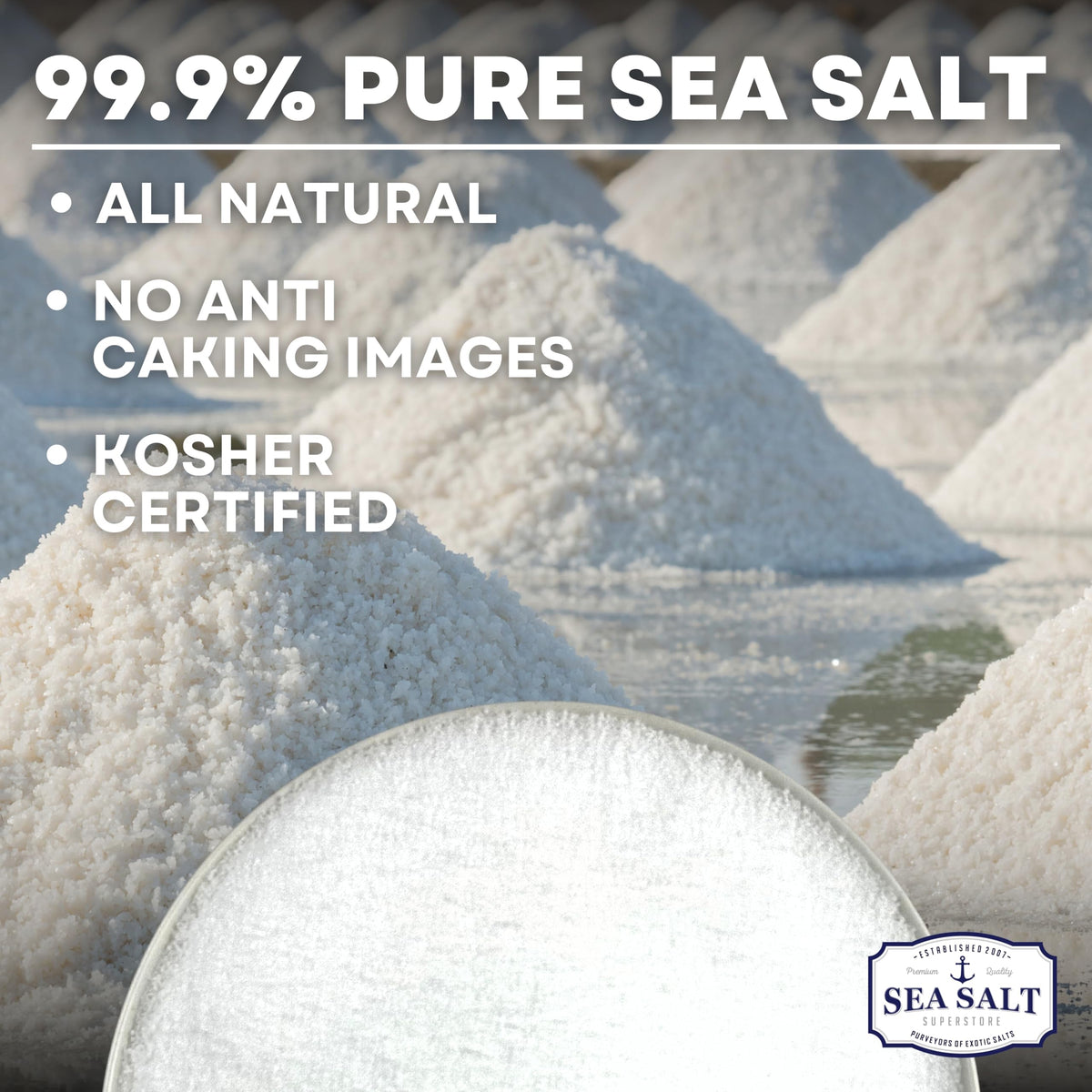 Bulk Kosher Fine Sea Salt – 50 lb Bag | Non-Iodized, Additive-Free, Pure & Unrefined