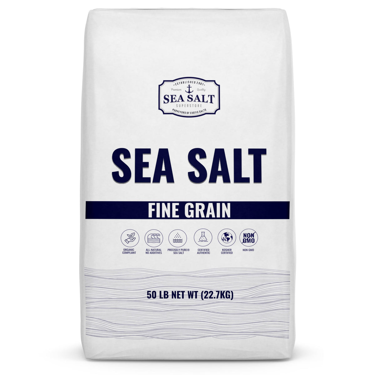 Bulk Kosher Fine Sea Salt – 50 lb Bag | Non-Iodized, Additive-Free, Pure & Unrefined