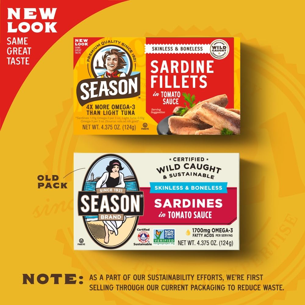 SEASON Sardines in Tomato Sauce – Skinless & Boneless, Wild-Caught, 22g Protein | 6-Pack