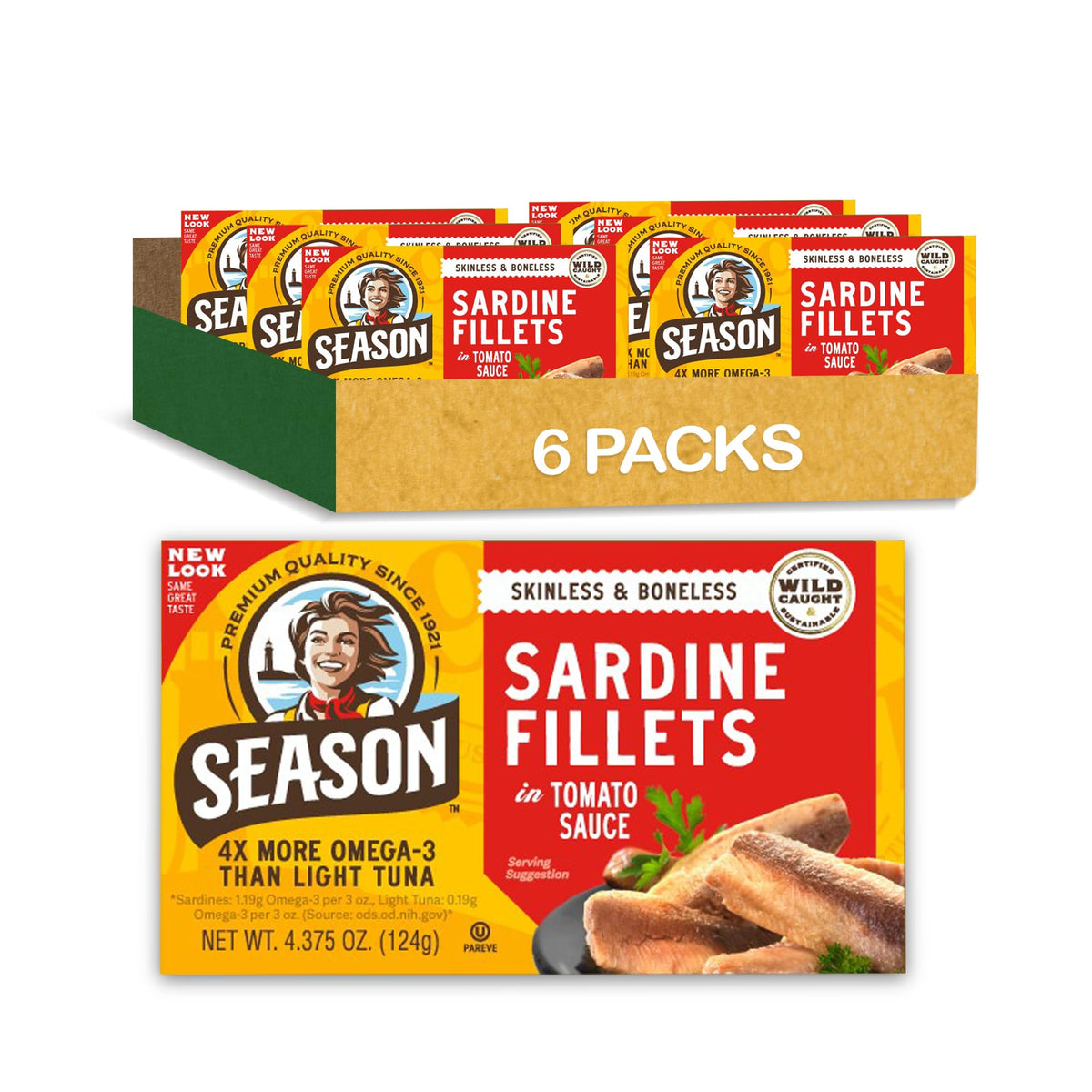 SEASON Sardines in Tomato Sauce – Skinless & Boneless, Wild-Caught, 22g Protein | 6-Pack
