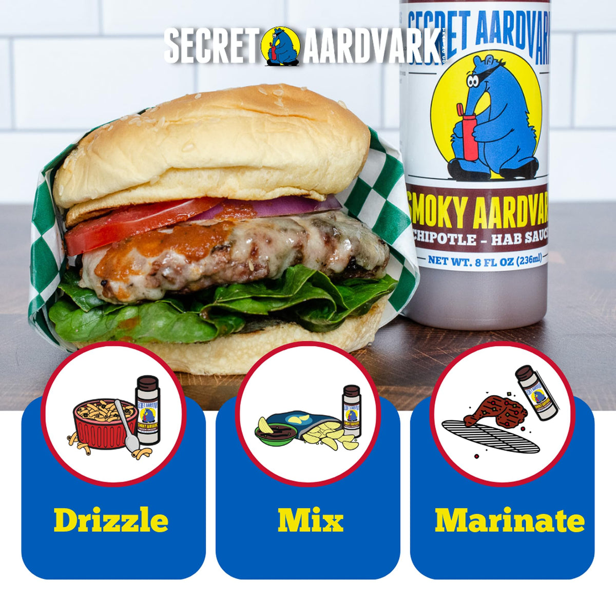 Secret Aardvark Smoky Chipotle Hot Sauce - Mild Heat, Non-GMO, Low Sugar & Low Carb - 8 oz 2 Pack