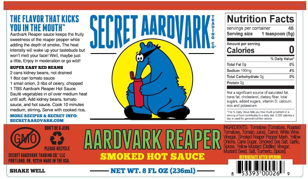 Secret Aardvark Hot Sauce Variety Pack - Smoky Chipotle, Reaper, Red Scorpion & Habanero (8 oz each) | Low Carb Gift Set