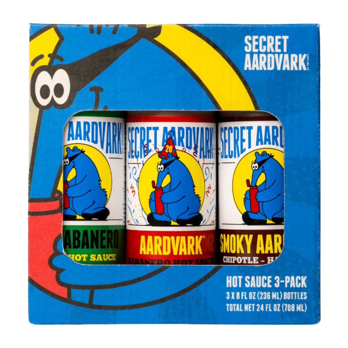 Secret Aardvark Hot Sauce Variety Pack – 3 Sauces (Smoky Chipotle, Serraberano, Habanero) – 8 fl oz each – USA Made