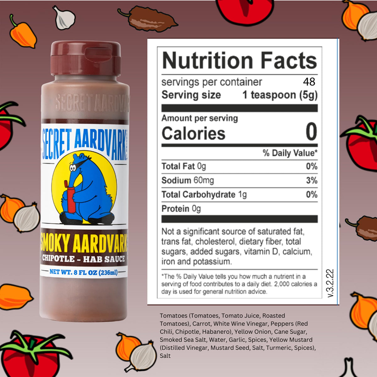 Secret Aardvark Smoky Chipotle Hot Sauce - Mild Heat, Non-GMO, Low Sugar & Low Carb - 8 oz 2 Pack