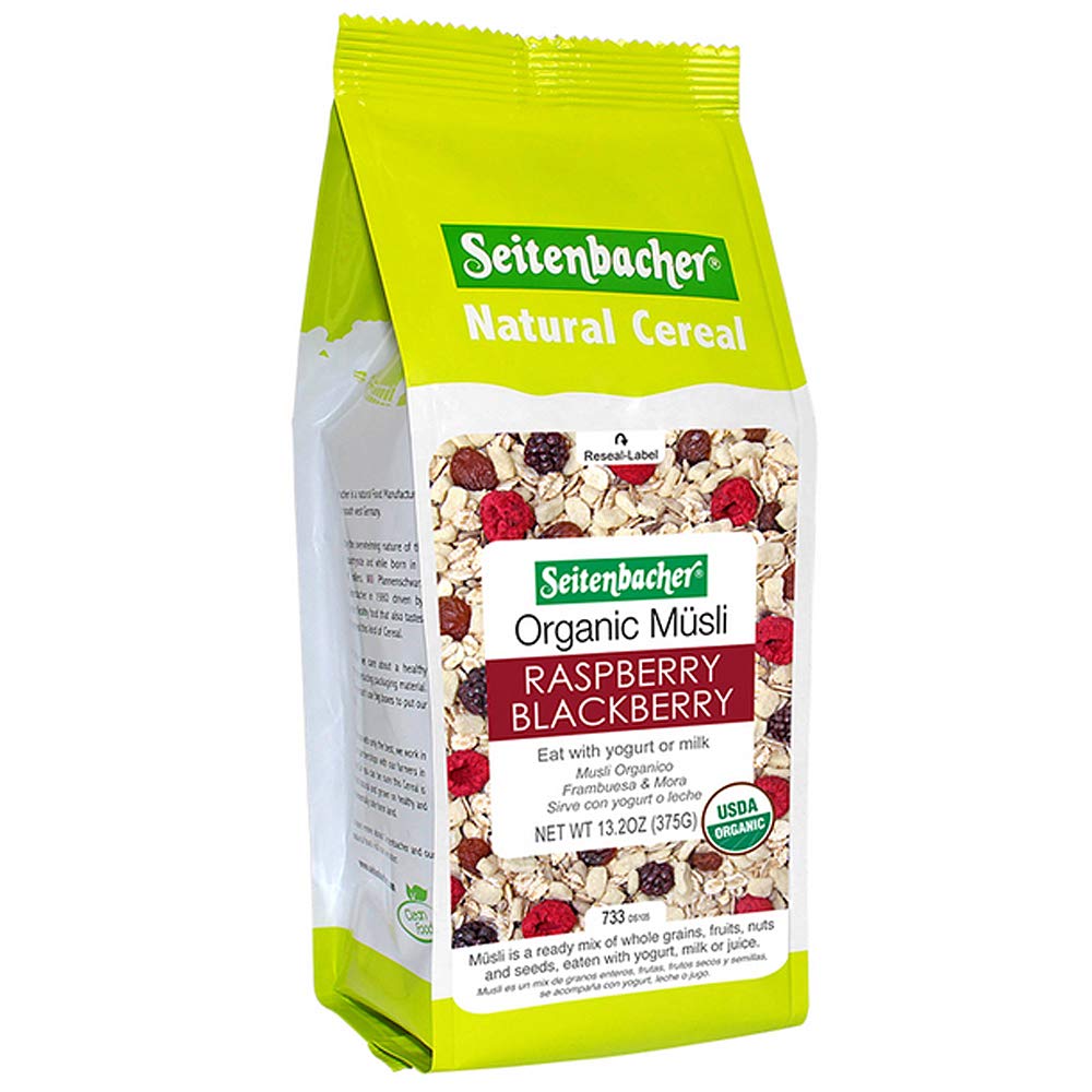 Seitenbacher Muesli Organic Oats, Barley, Raspberry & Blackberry – Wheat Free, 3x13.2 oz, Made in Germany