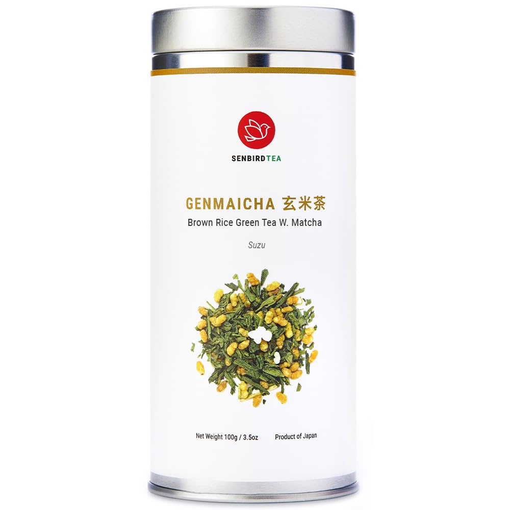 Senbird Premium Genmaicha with Matcha - Kyoto Japanese Green Tea in Airtight Tin (3.5oz/100g)