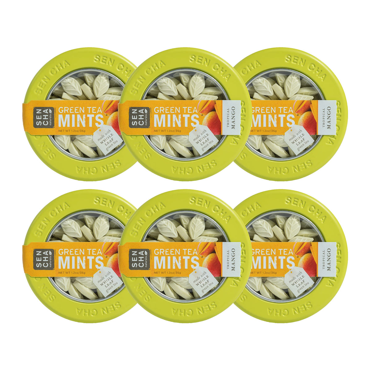 SENCHA Naturals Green Tea Mints - Tropical Mango, 1.2 oz (Pack of 6) | Sugar-Free, Matcha Infused
