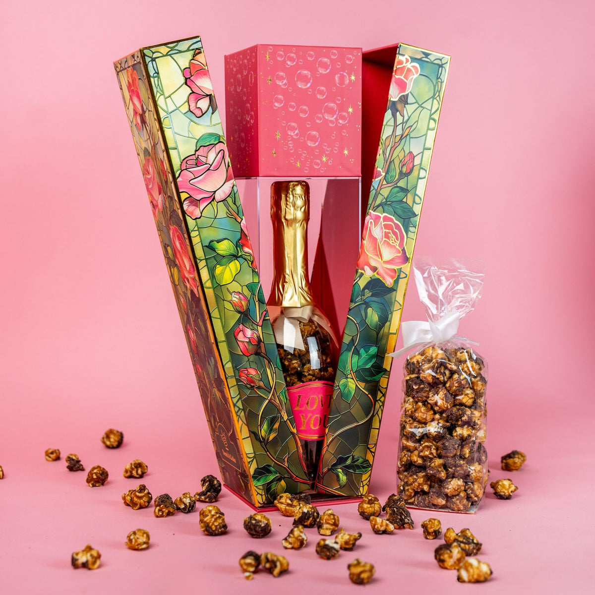 Send A Cake Rose Bubble Box with Caramel Chocolate Popcorn – Ready-to-Gift Birthday Surprise