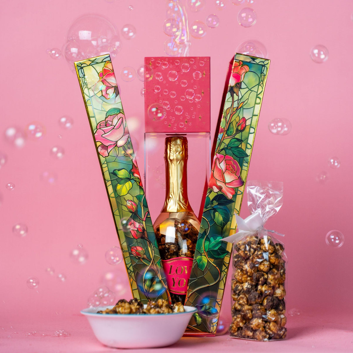Send A Cake Rose Bubble Box with Caramel Chocolate Popcorn – Ready-to-Gift Birthday Surprise
