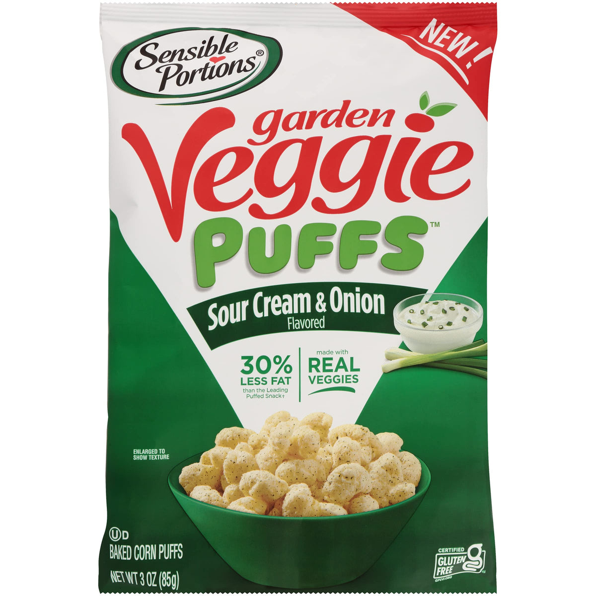 Sensible Portions Garden Veggie Puffs – Sour Cream & Onion (3 oz, Pack of 6)