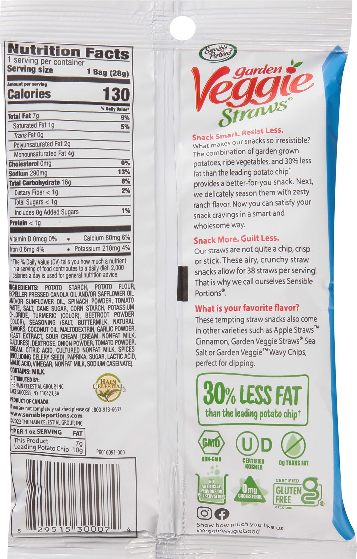 Sensible Portions Garden Veggie Snacks – Ranch Veggie Straws, 1 oz, Pack of 24