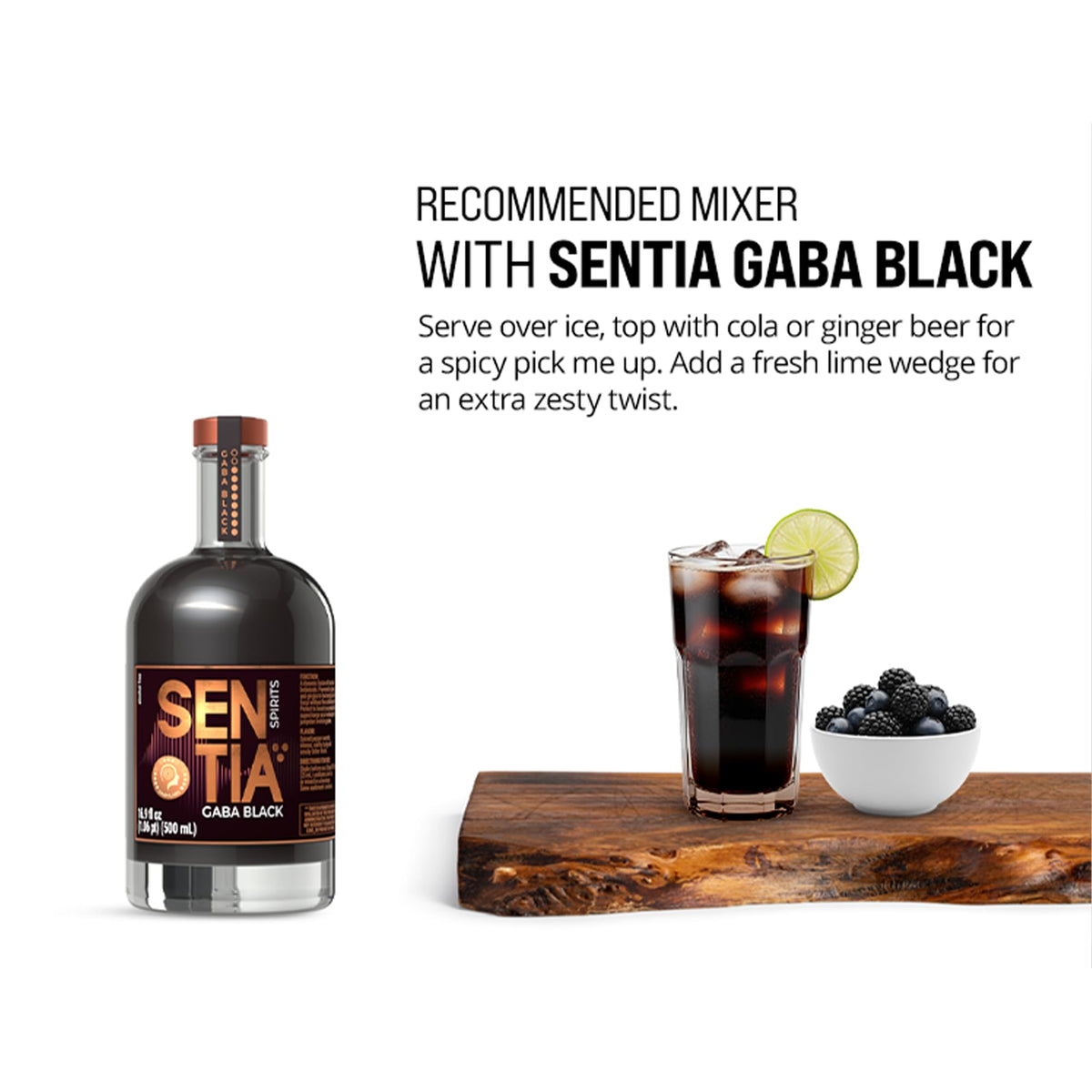 Sentia Gaba Black – Smoky Botanical Non-Alcoholic Spirit | Vegan & Gluten Free, 16.9 oz