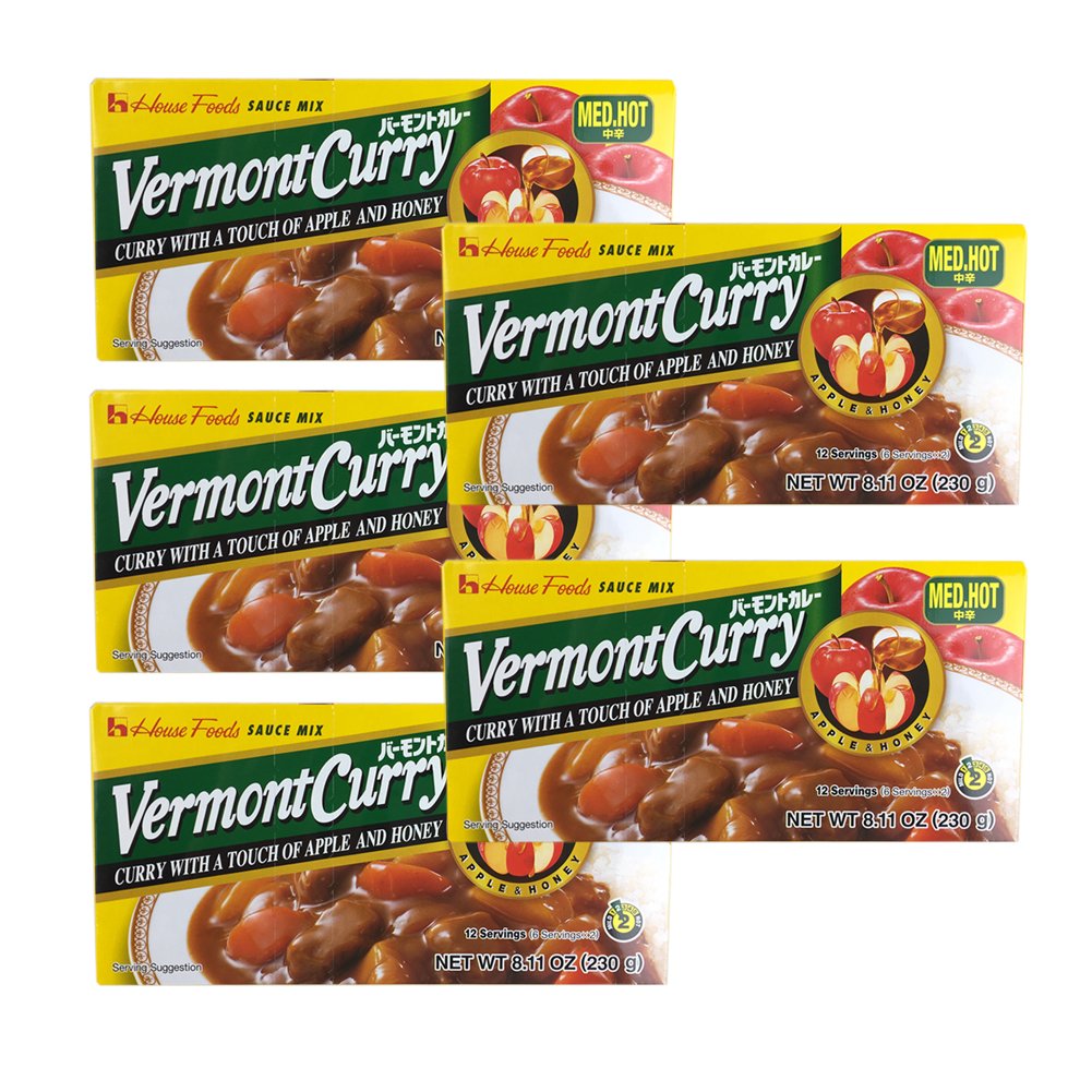 House Foods Vermont Curry Medium Hot – 5 Packs (8.11 oz each) | Seomusen