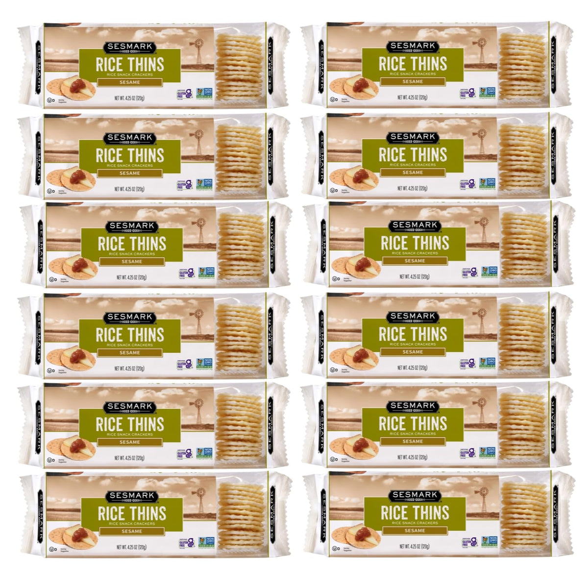 Sesmark Gluten Free Rice Thins Sesame – Non-GMO Project Verified (Pack of 12)