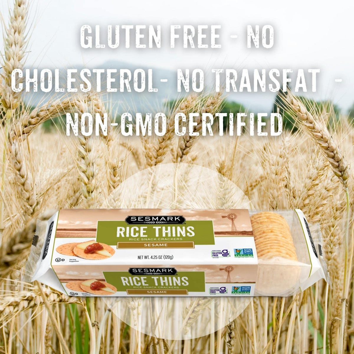 Sesmark Gluten Free Rice Thins Sesame – Non-GMO Project Verified (Pack of 12)