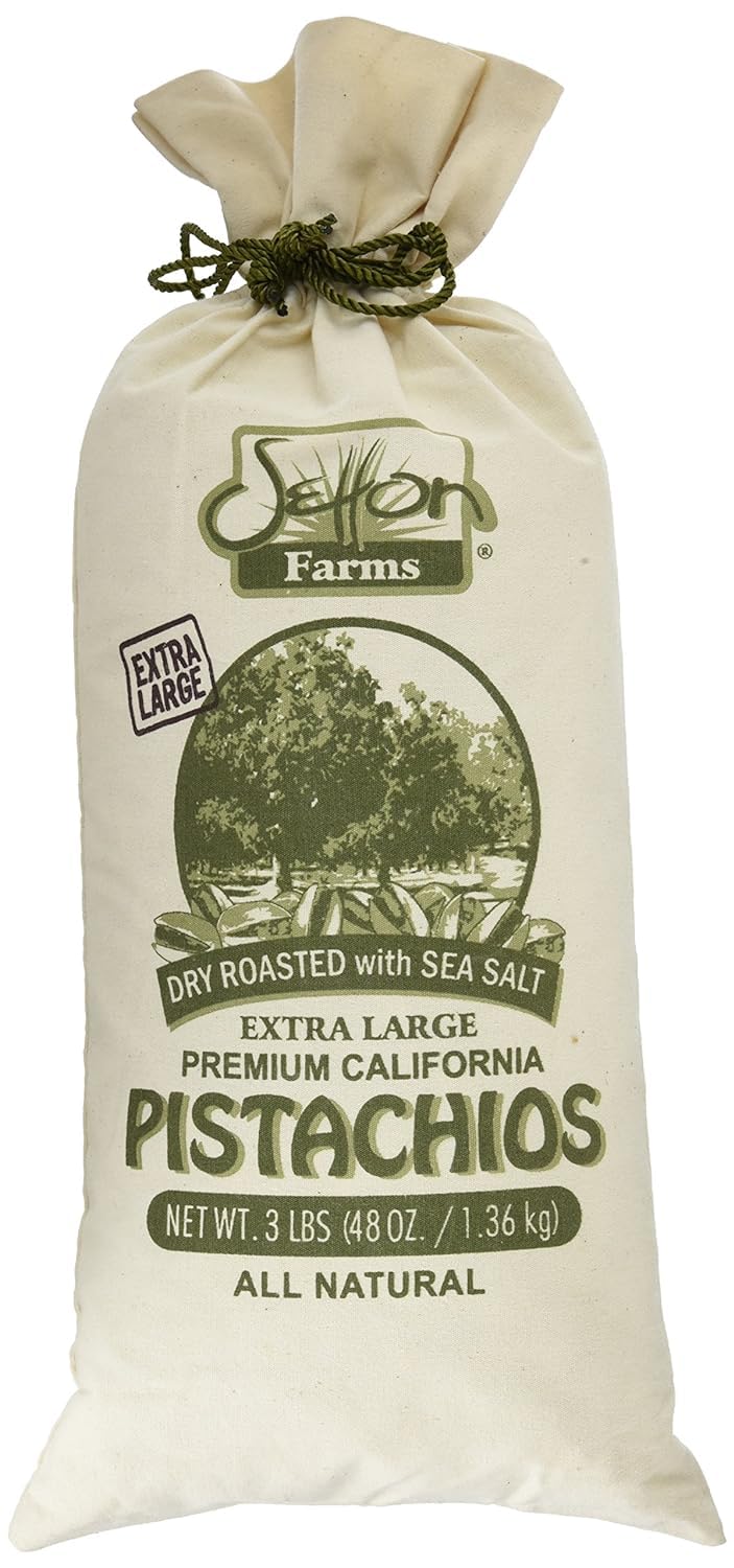 Setton Farms Pistachios – Extra Large In-Shell, Dry Roasted & Salted, 3lb Burlap Gift Bag (Non-GMO, Gluten Free, Vegan, Kosher)
