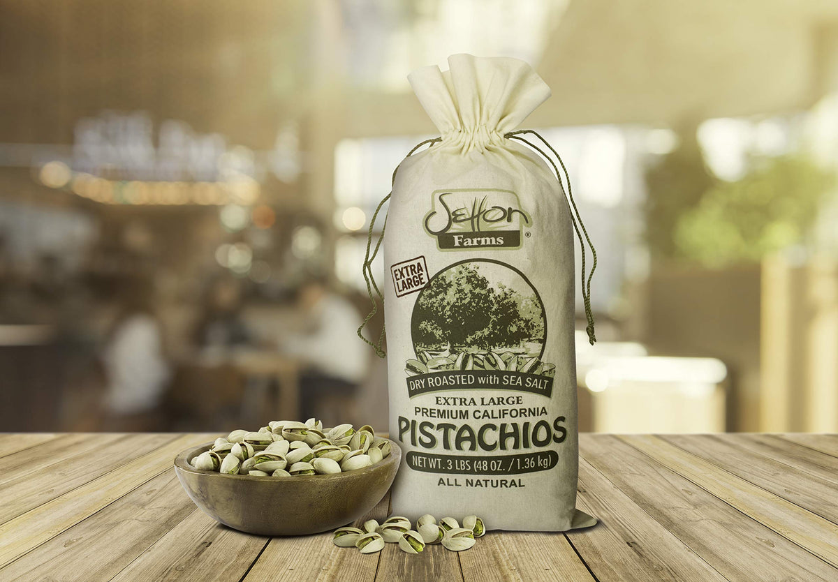 Setton Farms Pistachios – Extra Large In-Shell, Dry Roasted & Salted, 3lb Burlap Gift Bag (Non-GMO, Gluten Free, Vegan, Kosher)