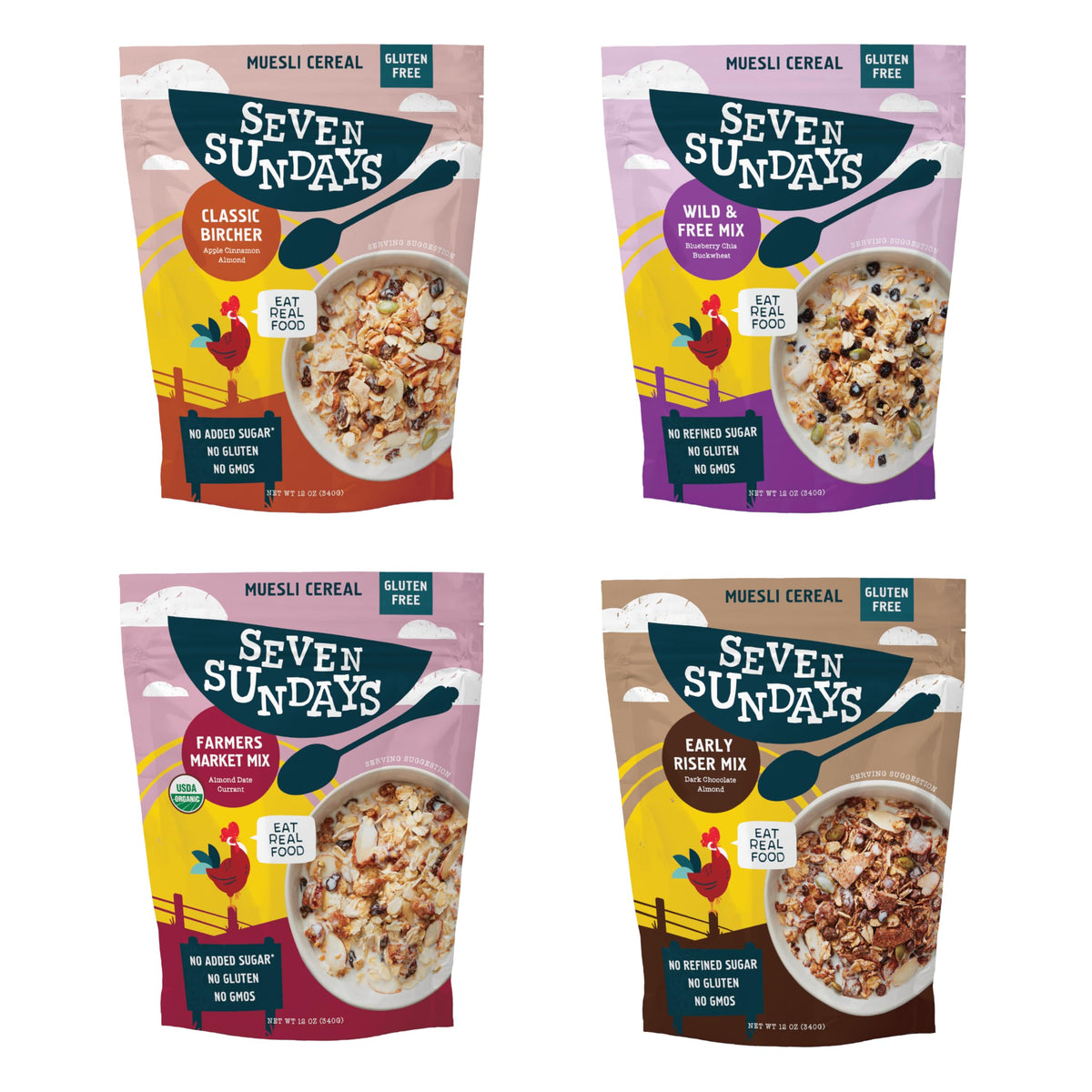 Seven Sundays Muesli Variety Pack – Gluten Free, Non-GMO, No Refined Sugar, Kosher (12 oz per bag)