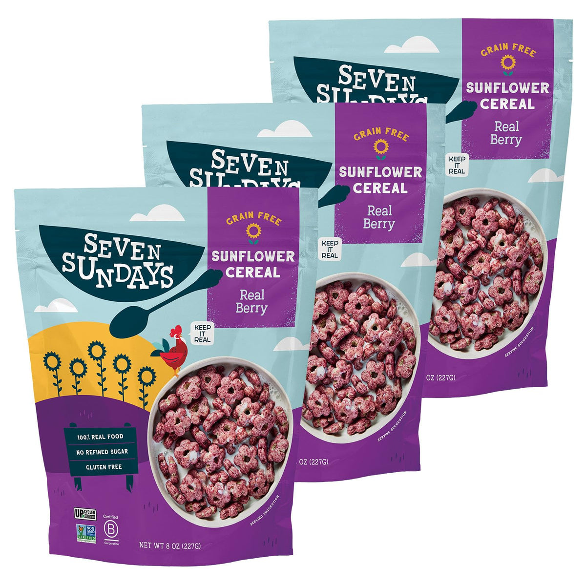 Seven Sundays Real Berry Sunflower Cereal — Gluten Free, 5g Protein, 0g Refined Sugar (Pack of 3)