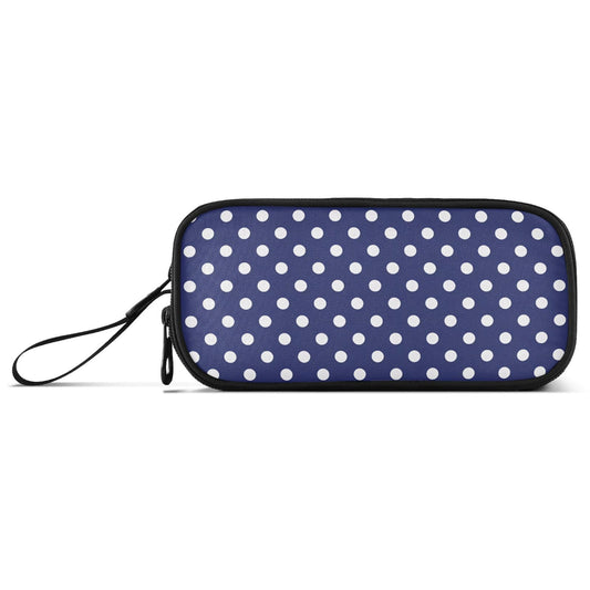 Sgojhrv Big Capacity Pencil Case Cute Navy Blue White Polka Dot Large Pencil Pouch Stationery Pen Bag for School Teen Girl Boy