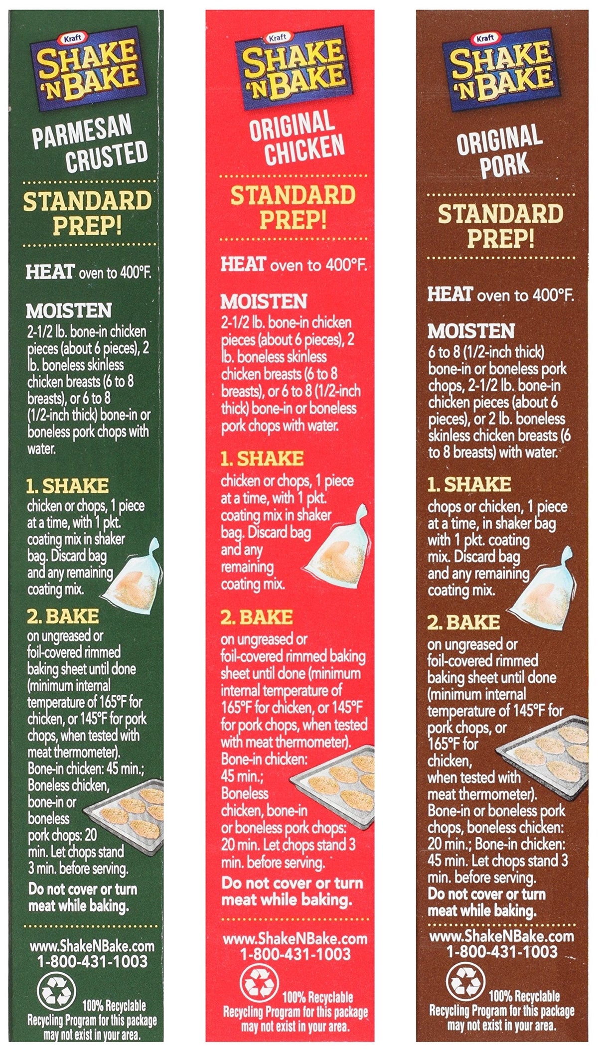 Shake N Bake Variety Bundle – Original Pork 5oz, Original Chicken 4.5oz, Parmesan Crusted 4.75oz (3 Pack)