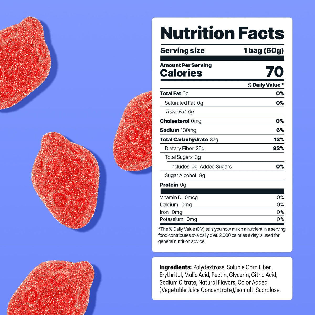 Shameless Snacks Strawberry Sour Splash – Sour Gummies, High Fiber, 3g Sugar, Vegan & Gluten Free