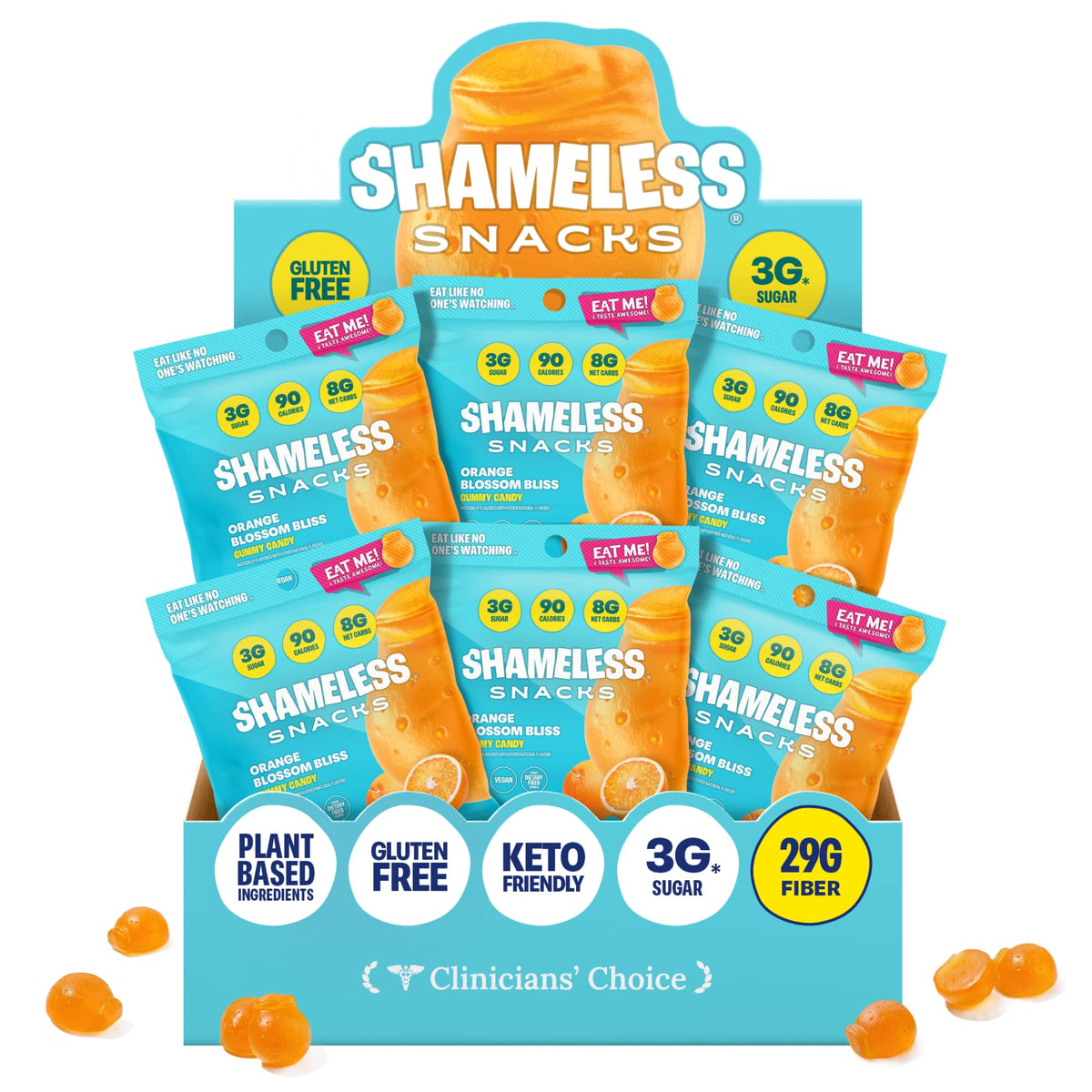 Shameless Snacks Orange Blossom Bliss – Keto Orange Gummy Candy, 3g Sugar, Gluten Free & Vegan