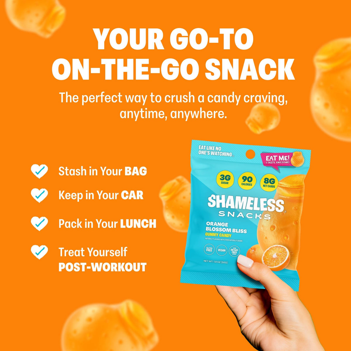 Shameless Snacks Orange Blossom Bliss – Keto Orange Gummy Candy, 3g Sugar, Gluten Free & Vegan