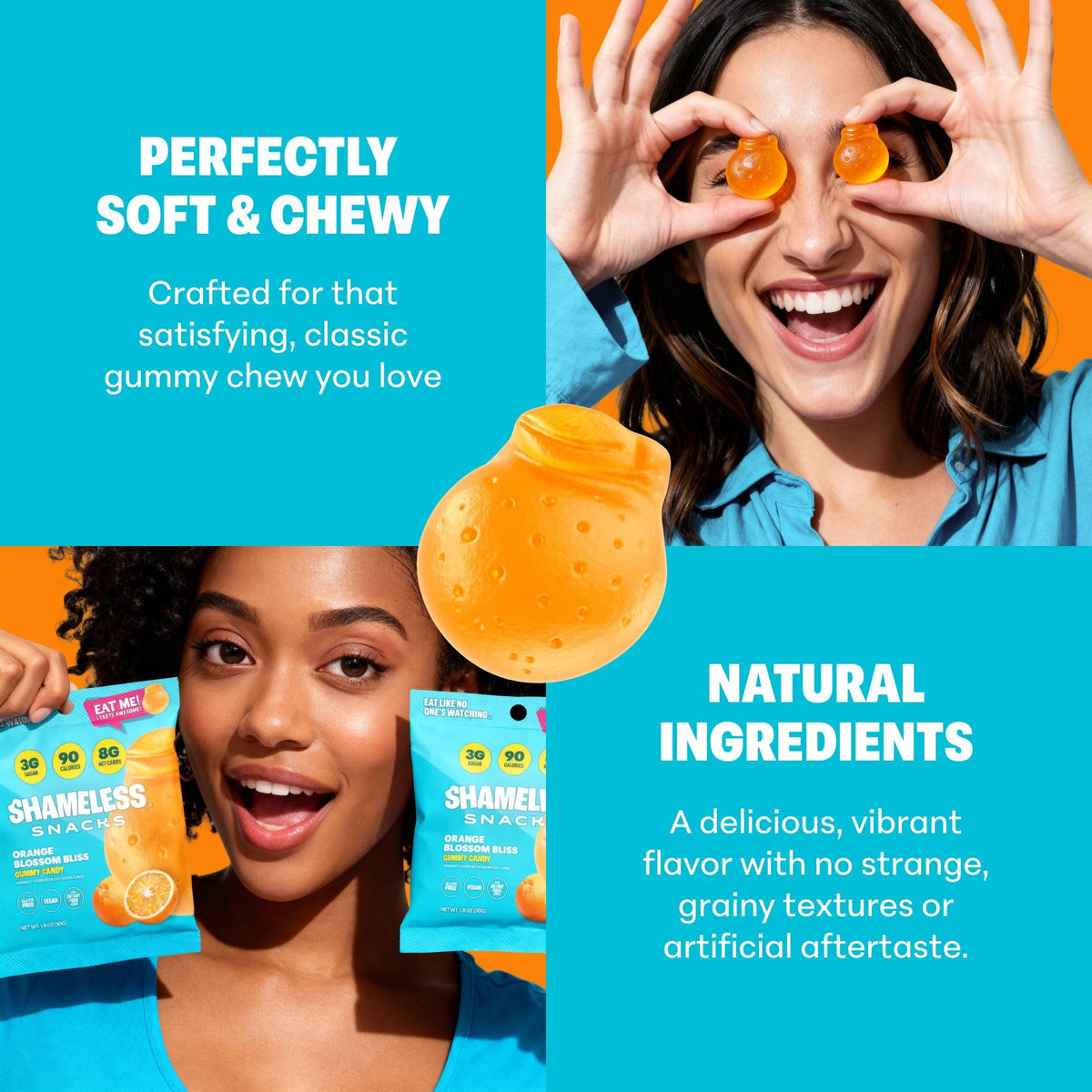 Shameless Snacks Orange Blossom Bliss – Keto Orange Gummy Candy, 3g Sugar, Gluten Free & Vegan