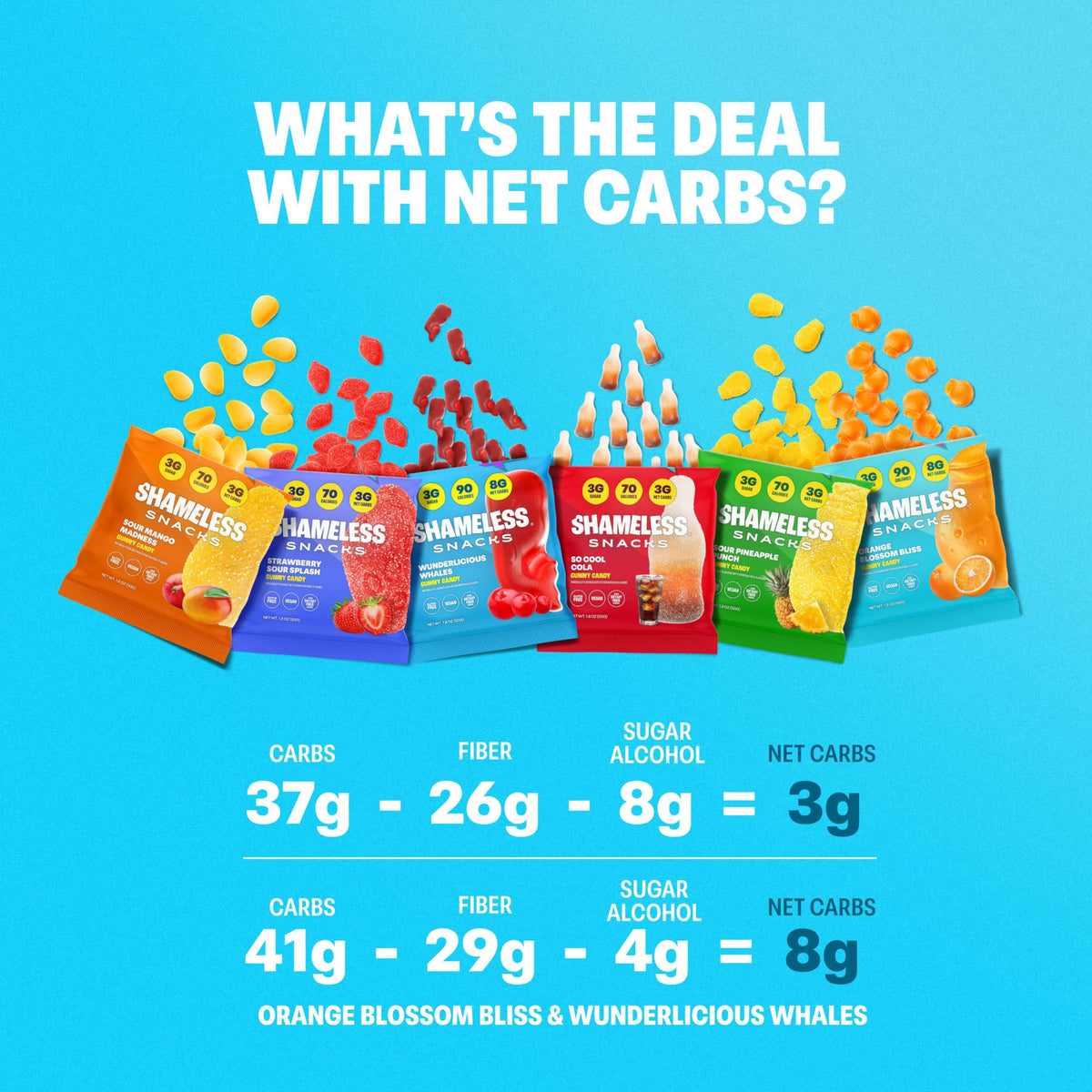 Shameless Snacks Candy Carnival – Sour & Fruit Gummies Variety Pack | 3g Sugar, Gluten Free