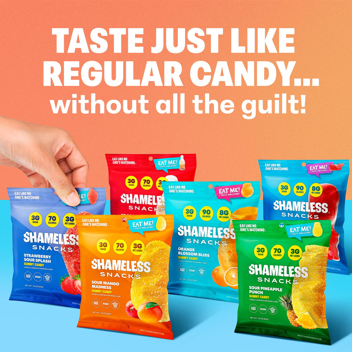 Shameless Snacks Candy Carnival – Sour & Fruit Gummies Variety Pack | 3g Sugar, Gluten Free