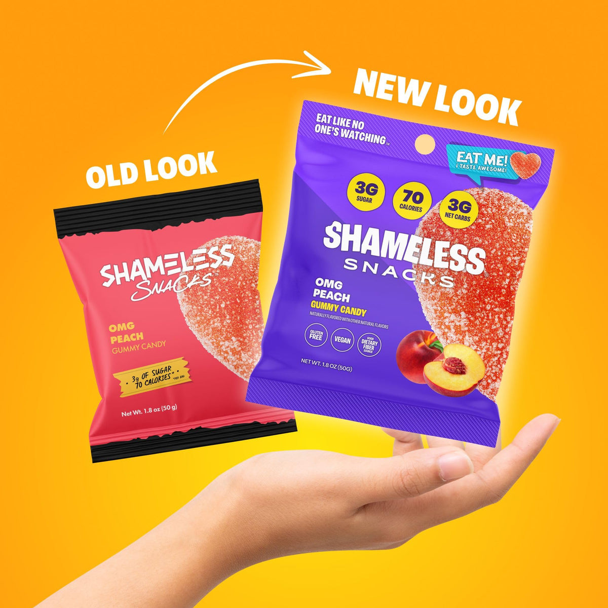 Shameless OMG Peach Sour Candy & Gummies – 3g Sugar, 70 Calories, Keto, Vegan, Gluten-Free