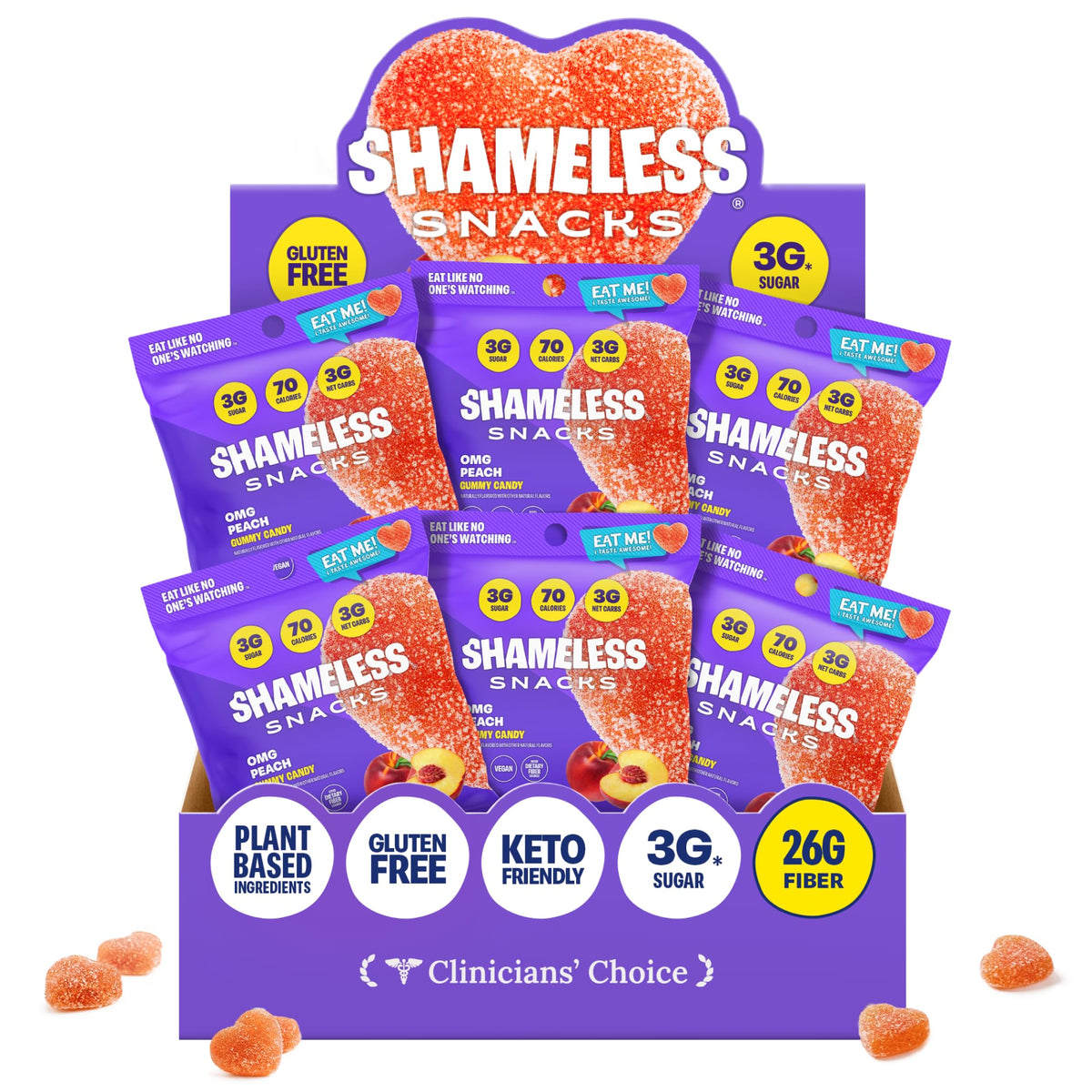 Shameless OMG Peach Sour Candy & Gummies – 3g Sugar, 70 Calories, Keto, Vegan, Gluten-Free