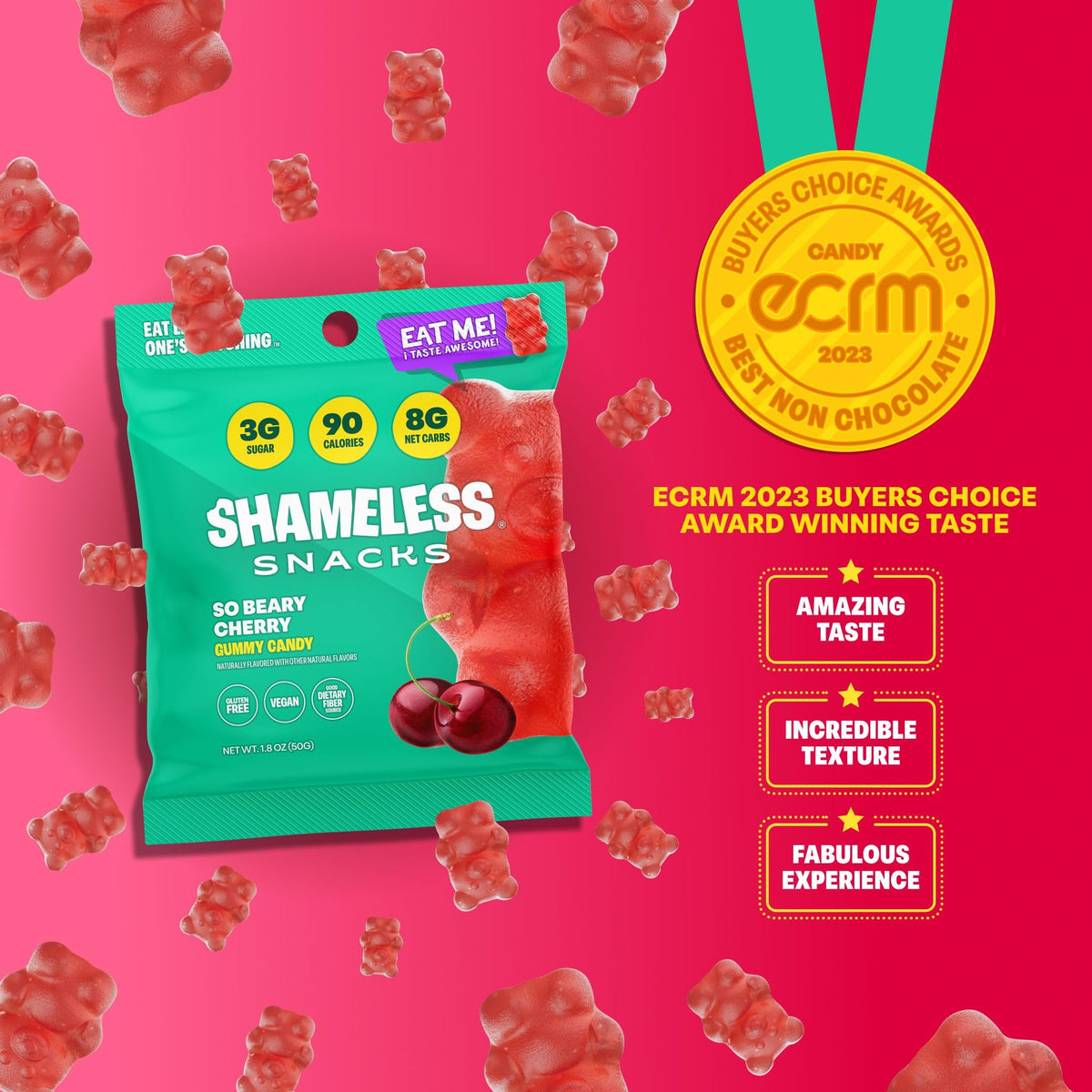 Shameless So Beary Cherry Gummy Bears – Low Sugar Keto Cherry Candy, Gluten Free & Vegan