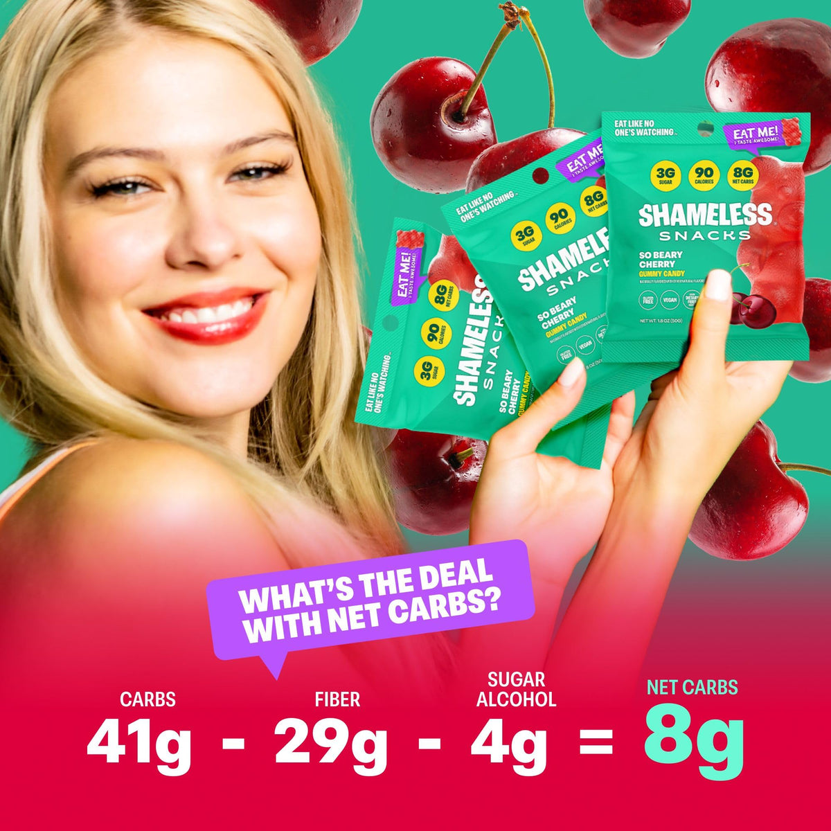 Shameless So Beary Cherry Gummy Bears – Low Sugar Keto Cherry Candy, Gluten Free & Vegan