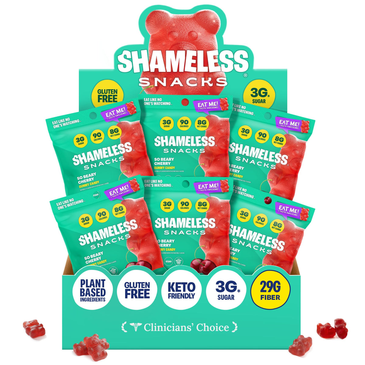 Shameless So Beary Cherry Gummy Bears – Low Sugar Keto Cherry Candy, Gluten Free & Vegan