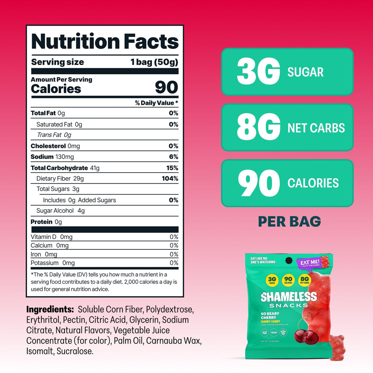 Shameless So Beary Cherry Gummy Bears – Low Sugar Keto Cherry Candy, Gluten Free & Vegan