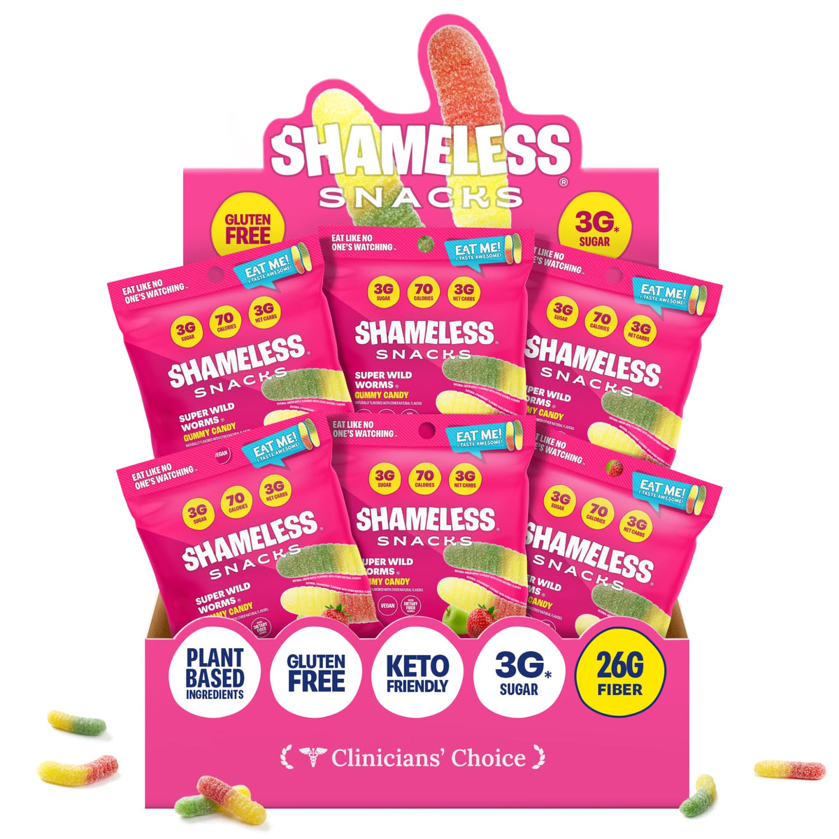 Shameless Snacks Sour Gummy Worms - Low Sugar, Fiber-Rich, Keto Vegan Candy Bulk