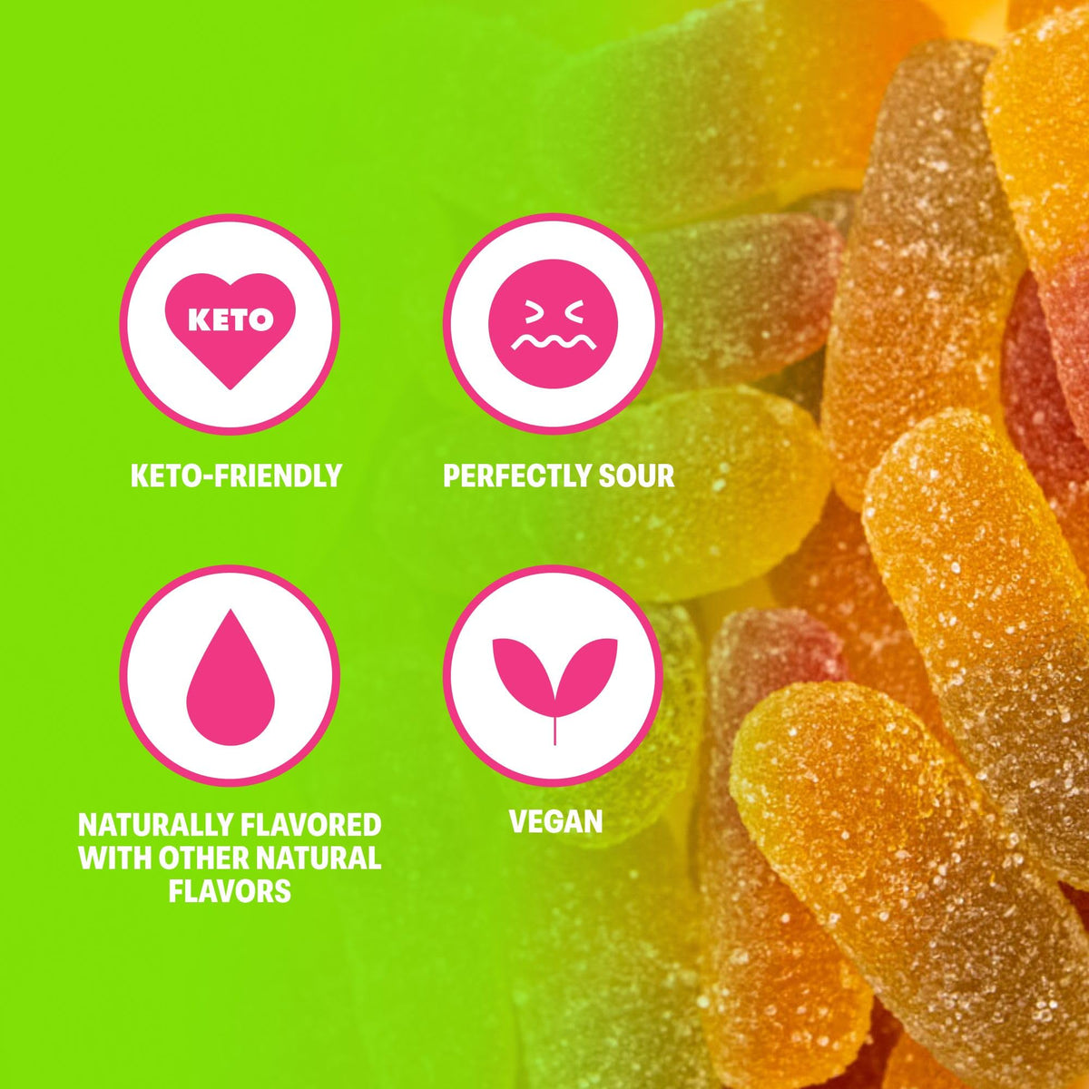 Shameless Snacks Sour Gummy Worms - Low Sugar, Fiber-Rich, Keto Vegan Candy Bulk