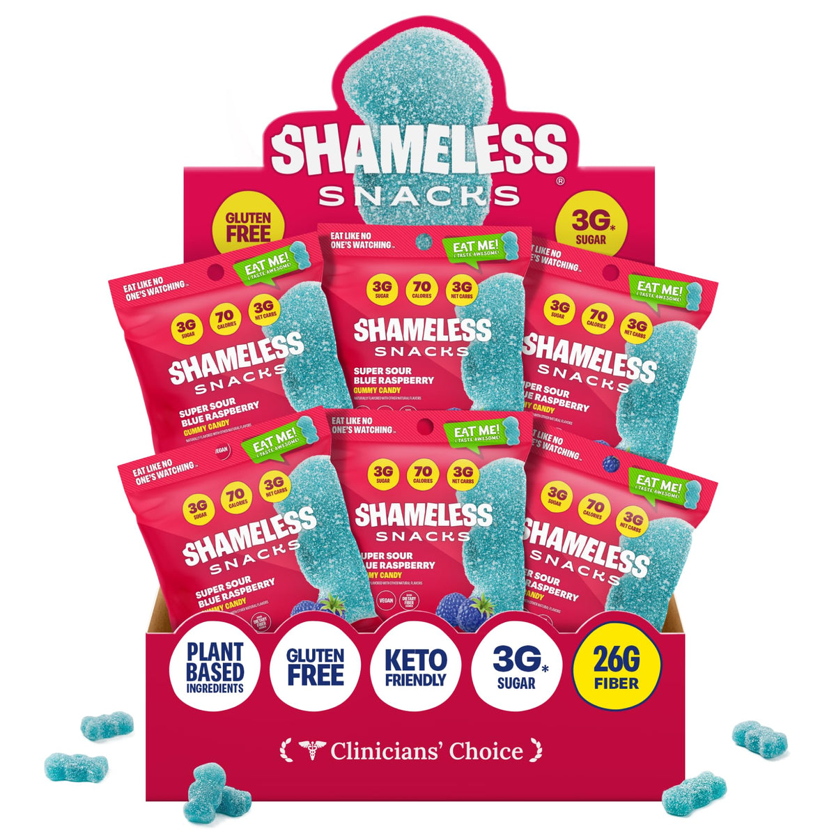 Shameless Snacks Super Sour Blue Raspberry – Keto, Vegan, Gluten Free Sour Gummies & Fruit Snacks