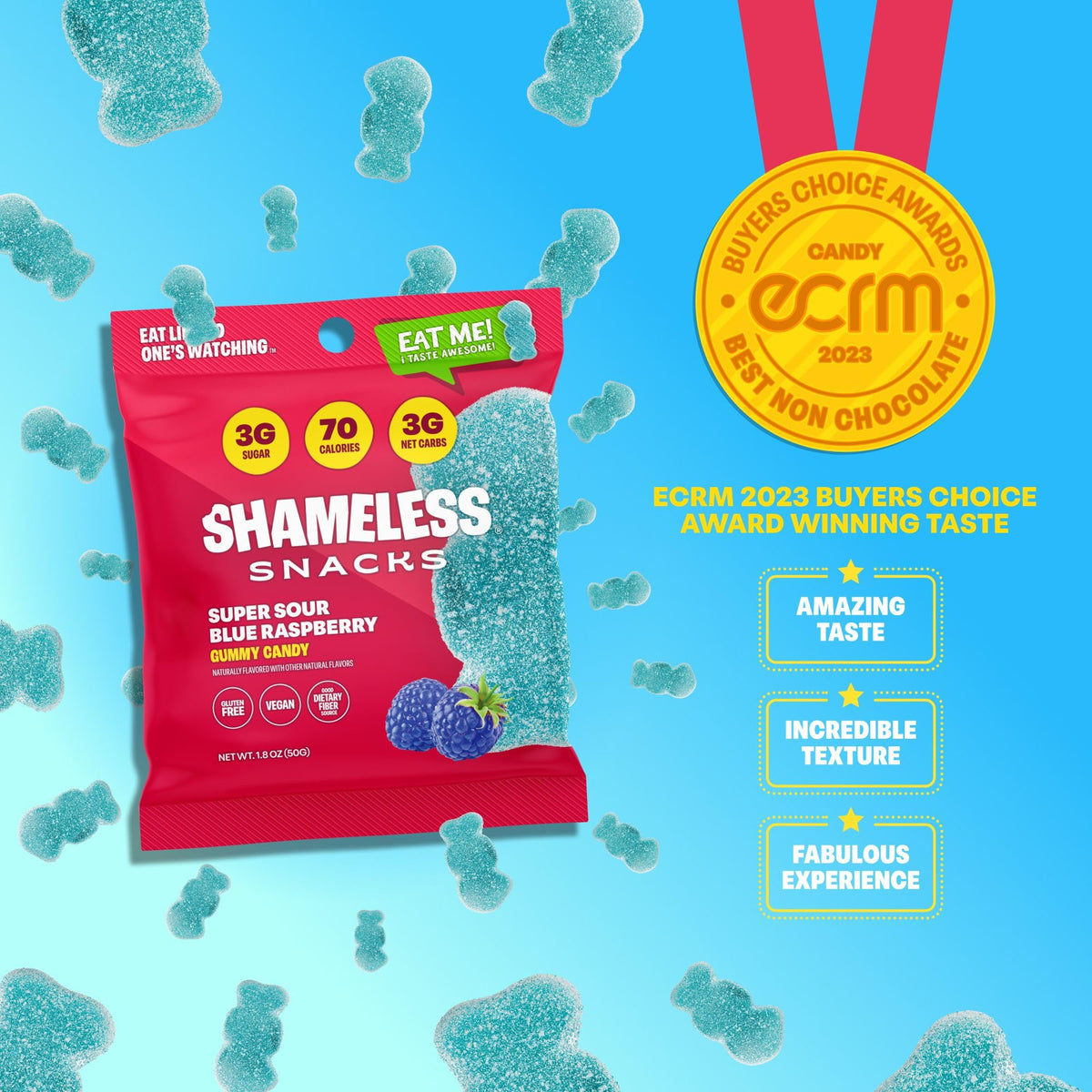 Shameless Snacks Super Sour Blue Raspberry – Keto, Vegan, Gluten Free Sour Gummies & Fruit Snacks