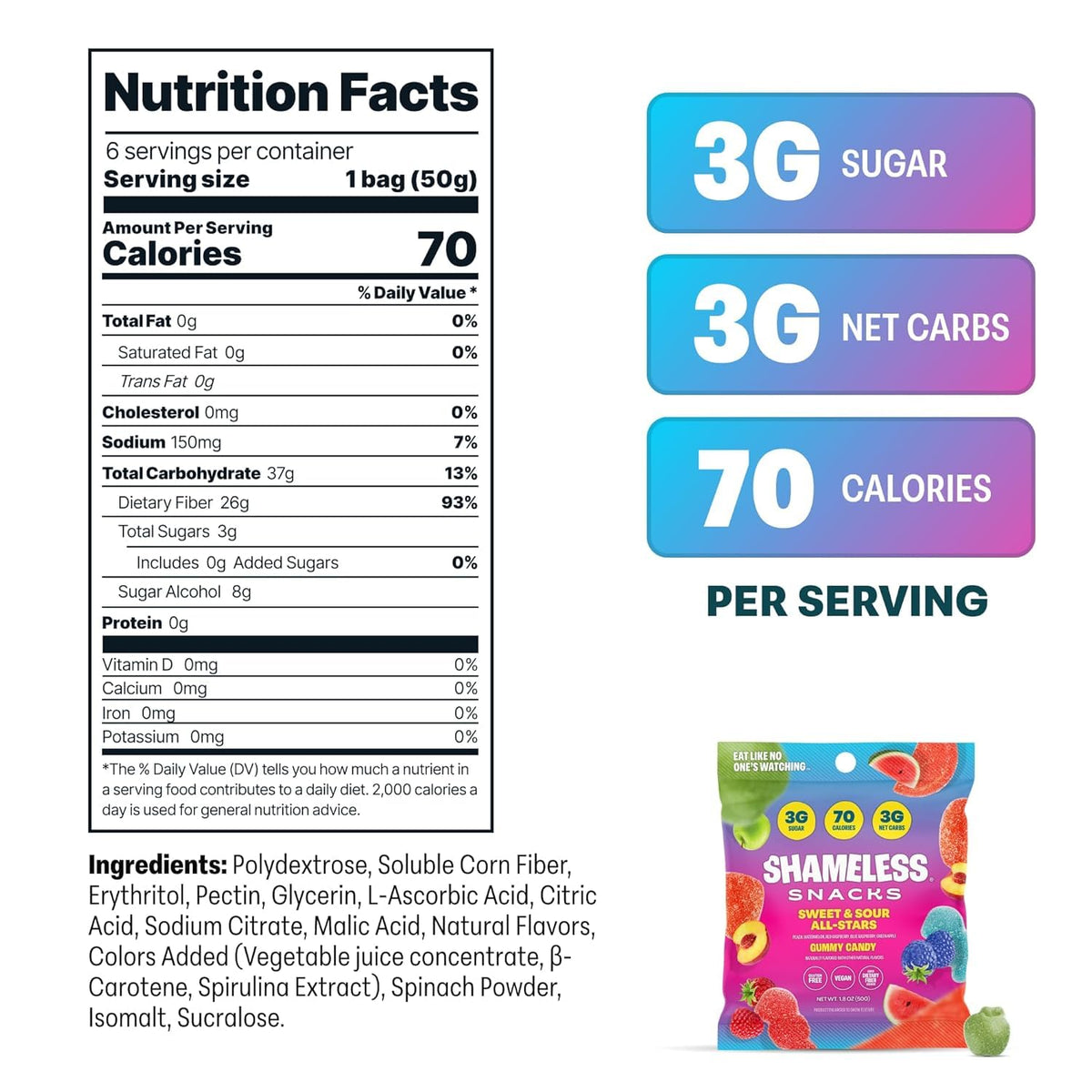 Shameless Snacks Sweet & Sour All-Stars Mixed Bag – 5 Flavors, 3g Sugar, 70 Calories, Keto & Vegan