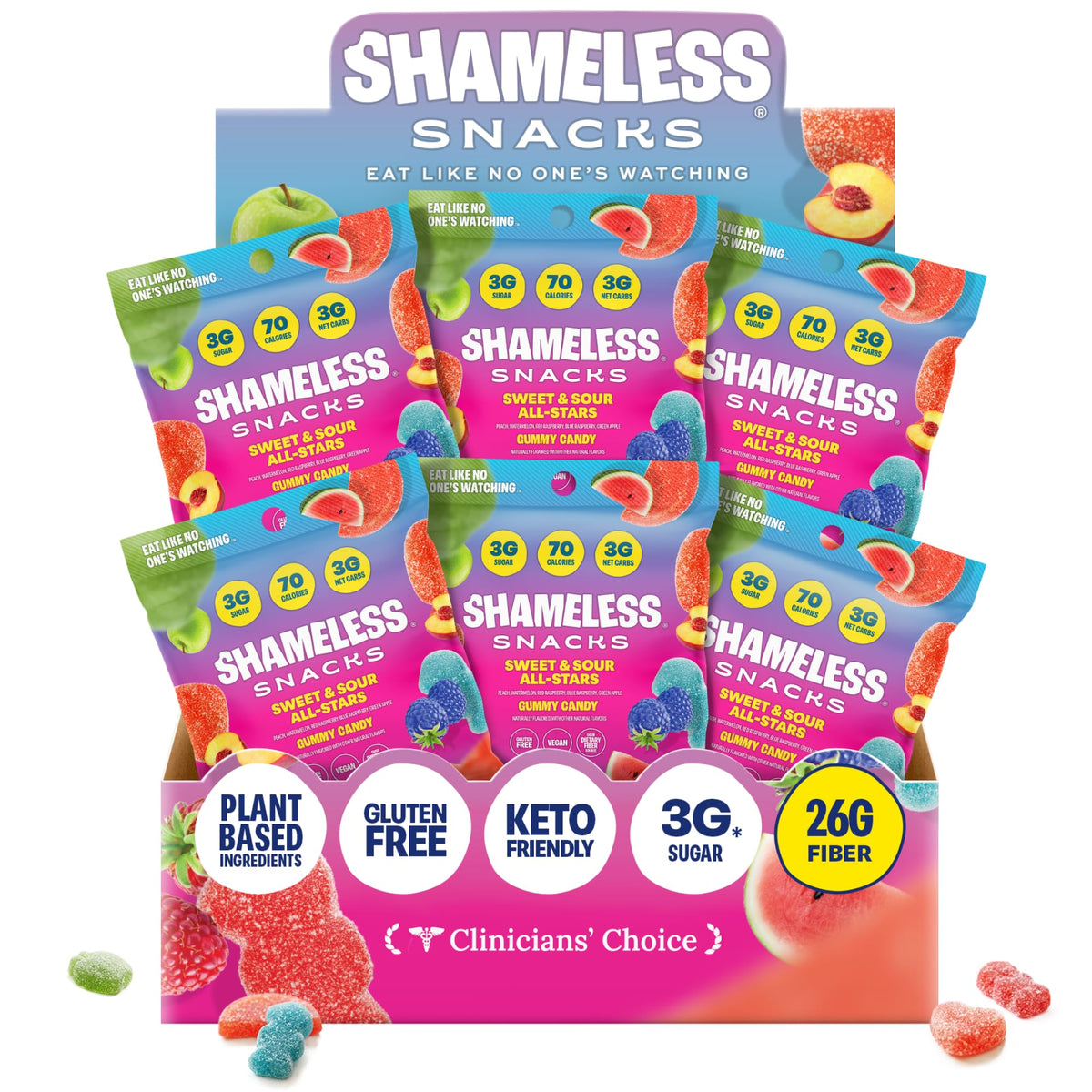 Shameless Snacks Sweet & Sour All-Stars Mixed Bag – 5 Flavors, 3g Sugar, 70 Calories, Keto & Vegan