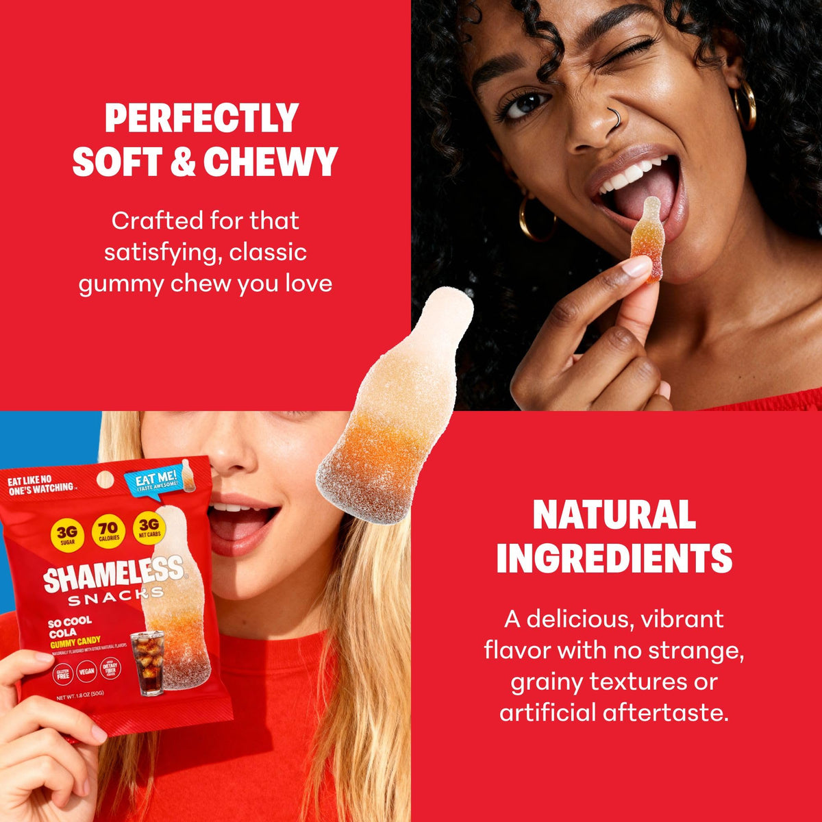 Shameless So Cool Cola Bottle Candy – Low Sugar Gummy, Keto, Vegan & Gluten Free