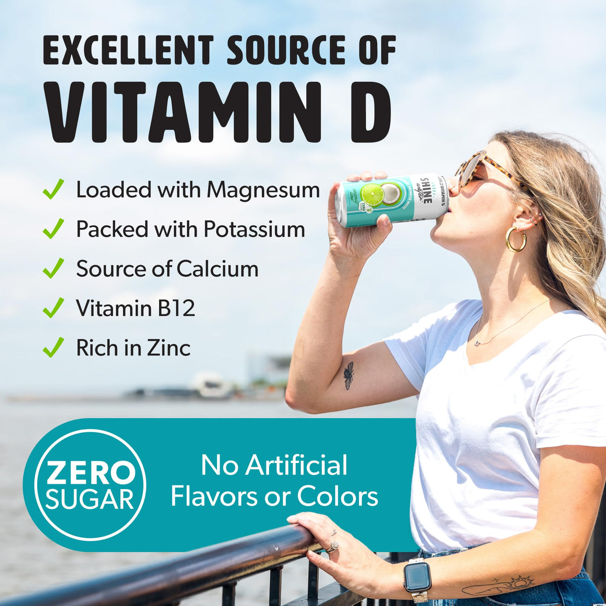 ShineWater Coconut Lime Vitamin D Electrolyte Drinks 12-Pack – Zero Sugar & Low Calorie Hydration