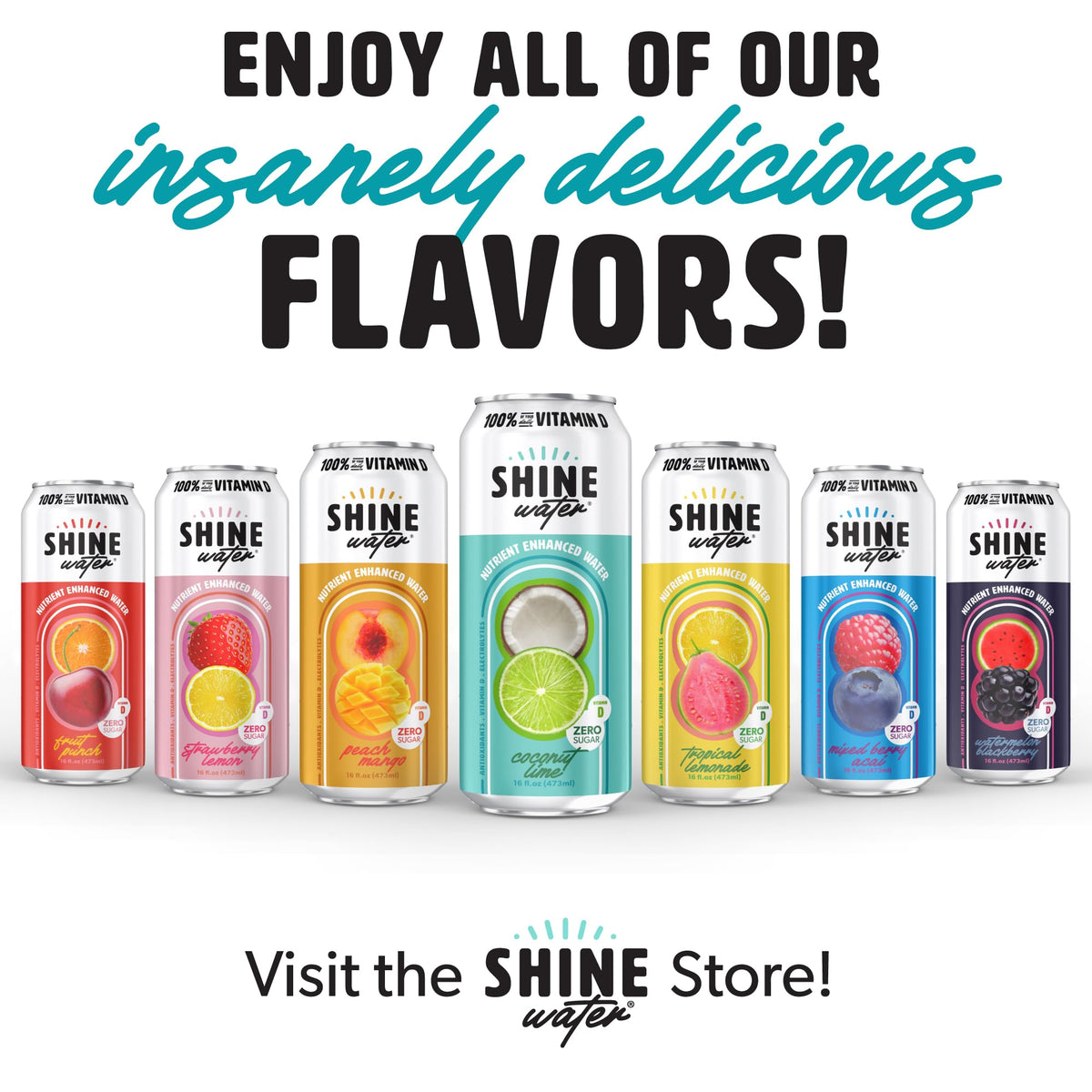 ShineWater Coconut Lime Vitamin D Electrolyte Drinks 12-Pack – Zero Sugar & Low Calorie Hydration