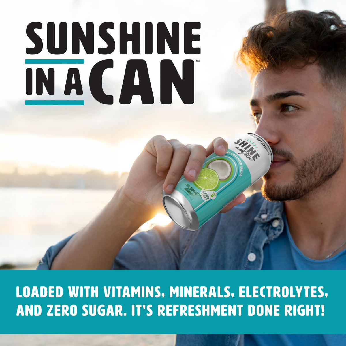 ShineWater Coconut Lime Vitamin D Electrolyte Drinks 12-Pack – Zero Sugar & Low Calorie Hydration