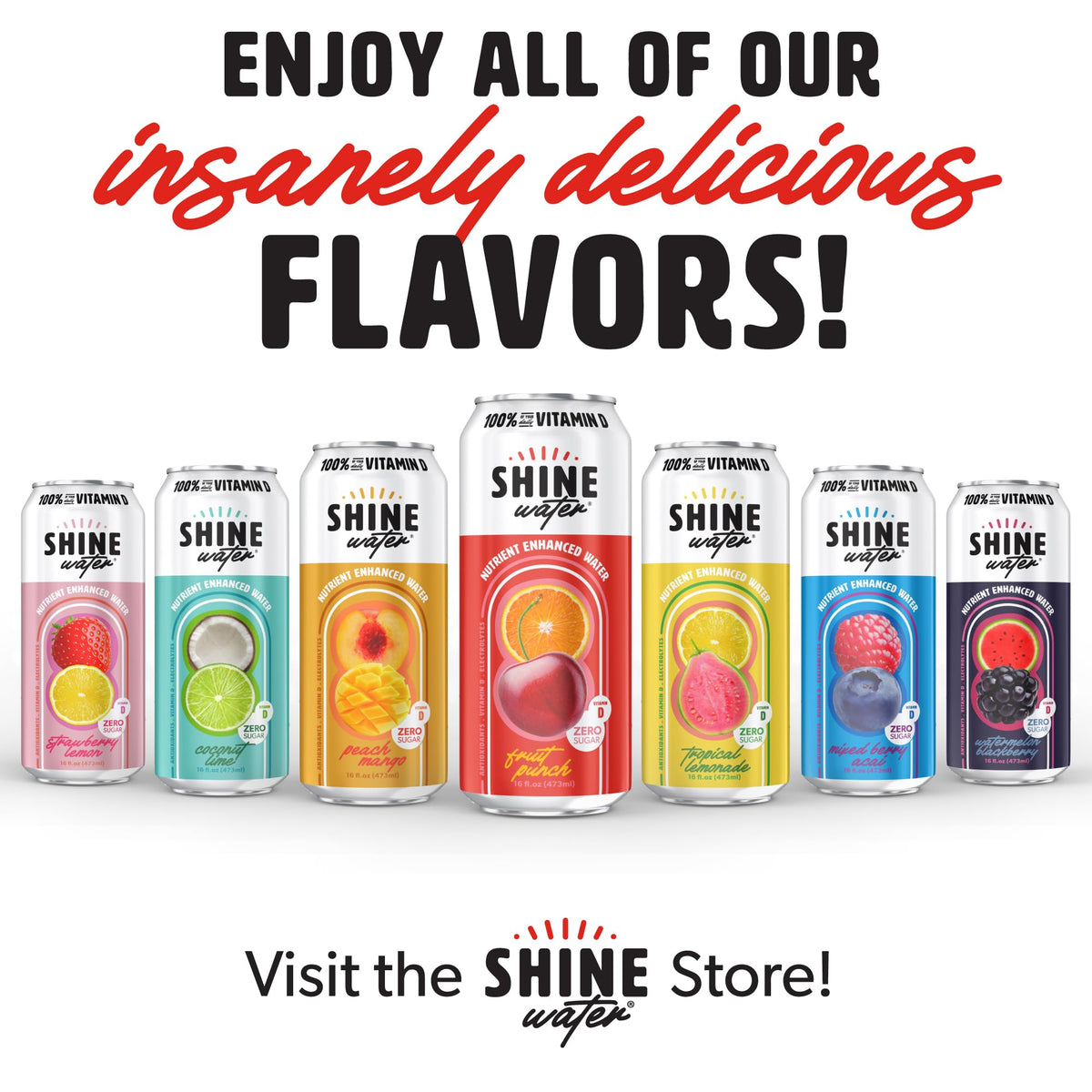 ShineWater Fruit Punch Vitamin D Electrolyte Drink – Zero Sugar, Low-Calorie Hydration 12-Pack