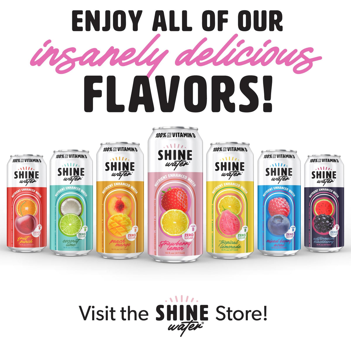 ShineWater Strawberry Lemon Vitamin D Electrolyte Drinks 12-Pack – Zero Sugar, Low-Calorie Hydration