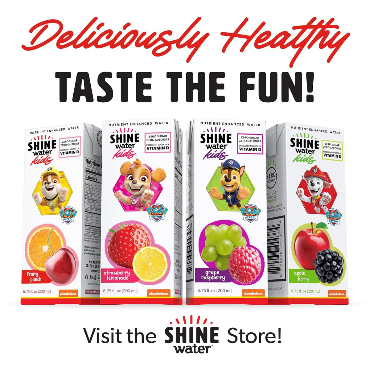 ShineWater x Paw Patrol Fruit Punch Kids Juice Boxes with Vitamin D – 32 Pack